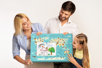 Cork memo board Animal world map