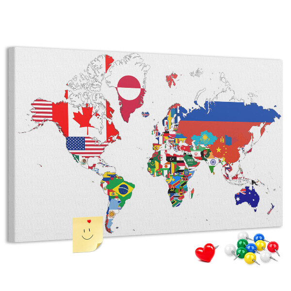 Cork display board National flags map