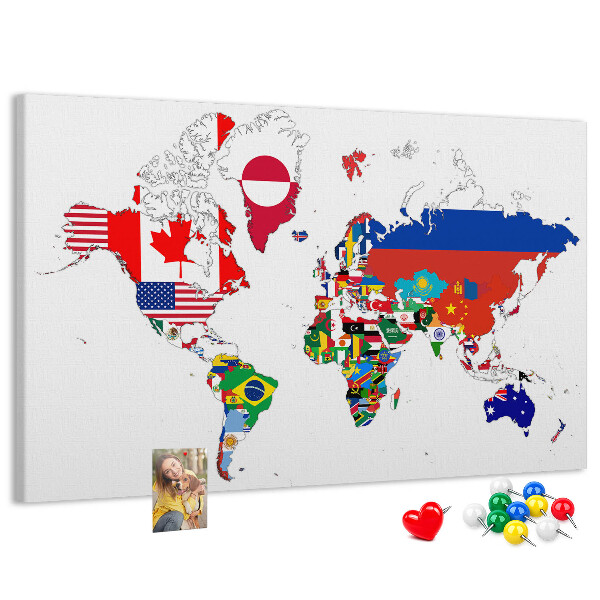 Cork display board National flags map