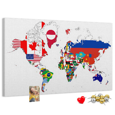 Cork display board National flags map