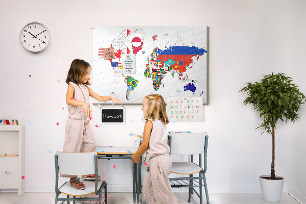 Cork display board National flags map