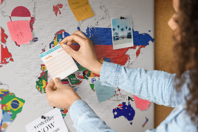 Cork display board National flags map