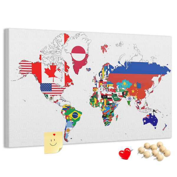 Cork display board National flags map