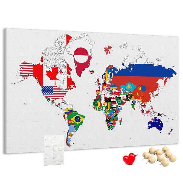 Cork display board National flags map