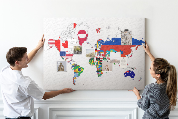 Cork display board National flags map