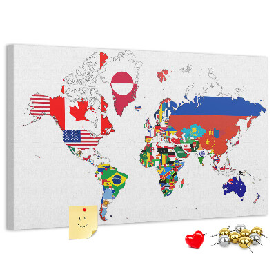Cork display board National flags map