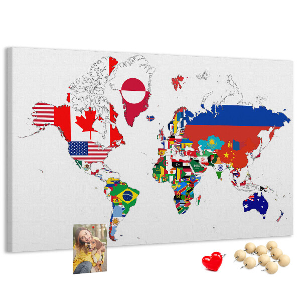 Cork display board National flags map
