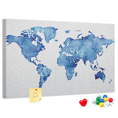 Cork display board Watercolor world map