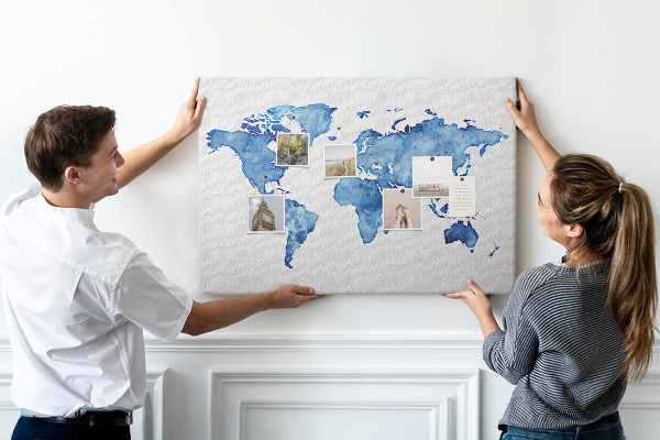Cork display board Watercolor world map