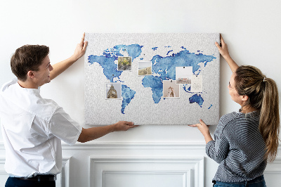 Cork display board Watercolor world map