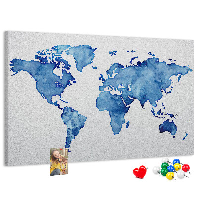 Cork display board Watercolor world map