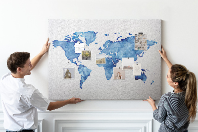 Cork display board Watercolor world map