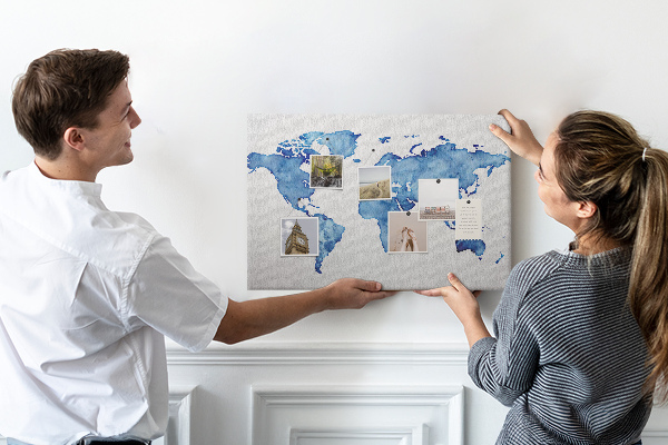 Cork display board Watercolor world map