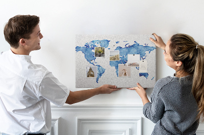 Cork display board Watercolor world map