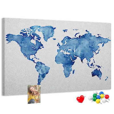 Cork display board Watercolor world map