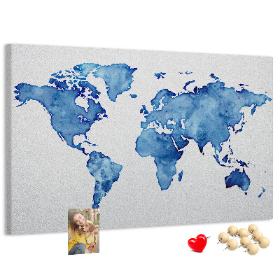 Cork display board Watercolor world map