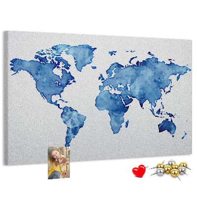 Cork display board Watercolor world map