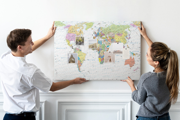 Cork board Political world map