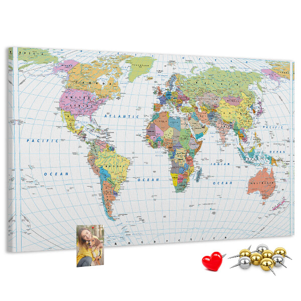 Cork board Political world map