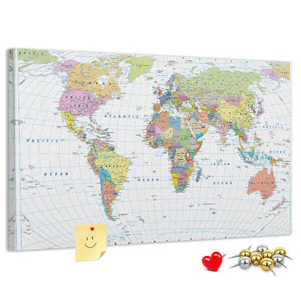Cork board Political world map