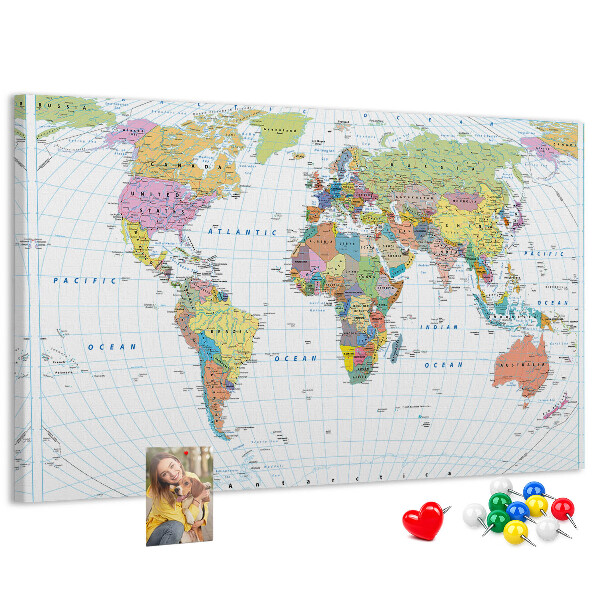 Cork board Political world map