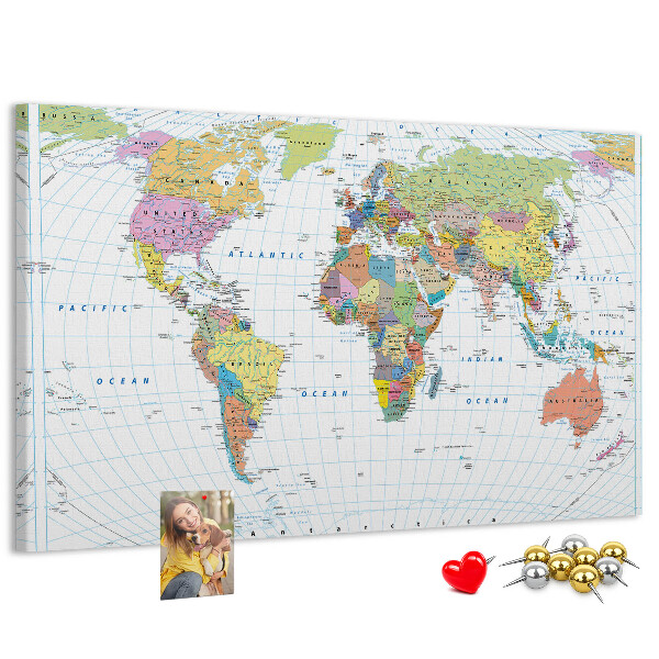 Cork board Political world map