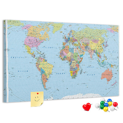 Cork display board Political world map
