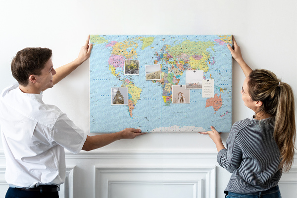 Cork display board Political world map