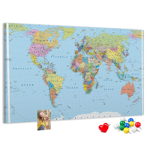Cork display board Political world map