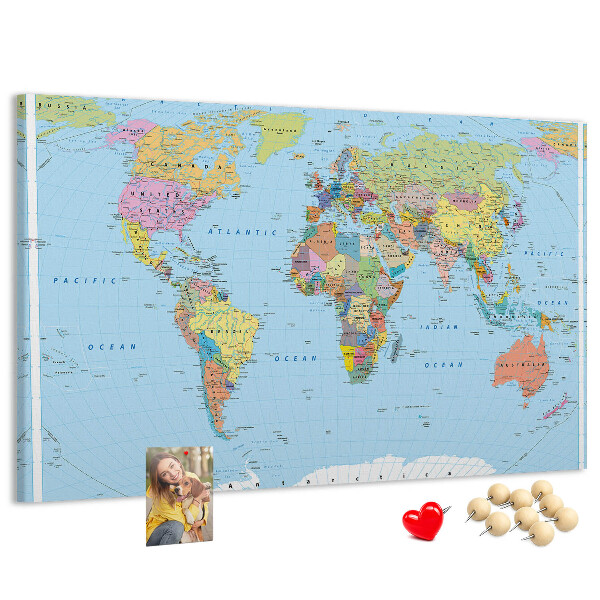 Cork display board Political world map