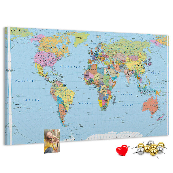Cork display board Political world map