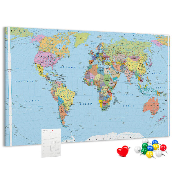 Cork display board Political world map