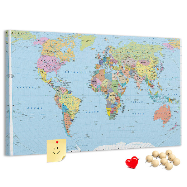 Cork display board Political world map