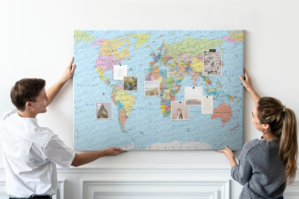 Cork display board Political world map