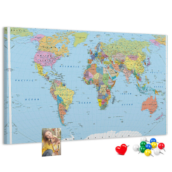 Cork display board Political world map