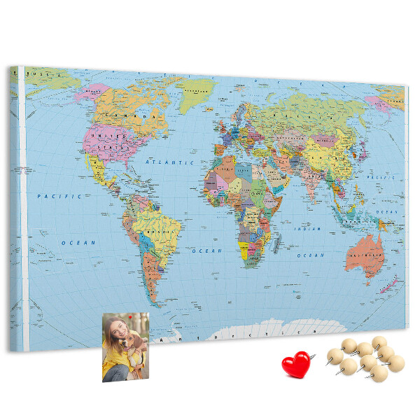 Cork display board Political world map