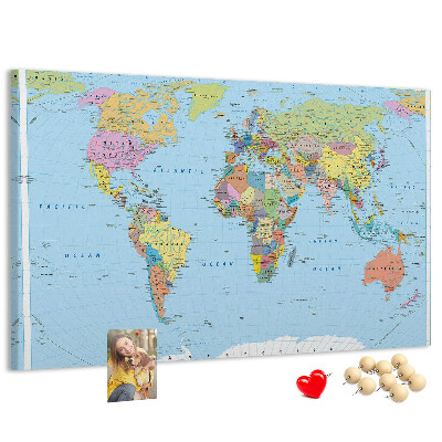 Cork display board Political world map