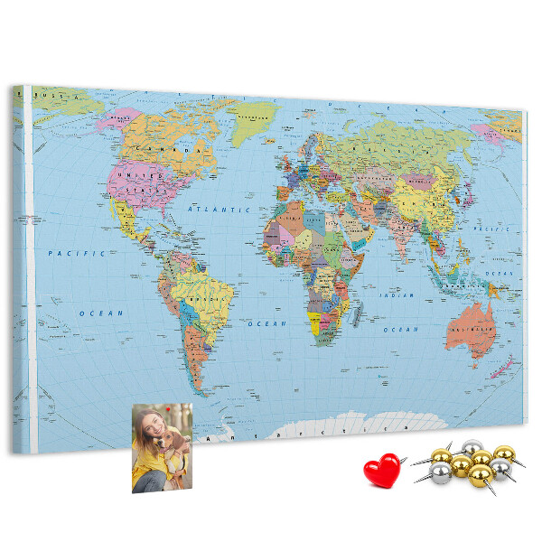 Cork display board Political world map