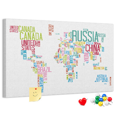 Cork memo board Map of country names