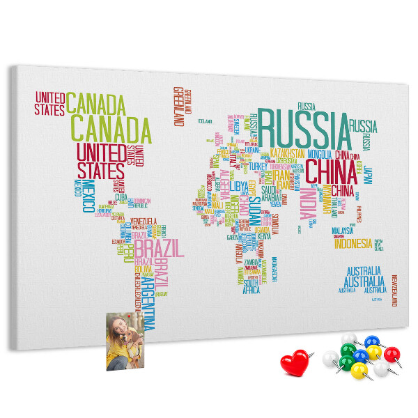 Cork memo board Map of country names