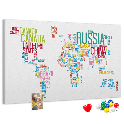 Cork memo board Map of country names