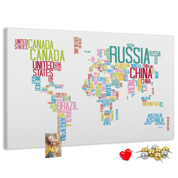 Cork memo board Map of country names