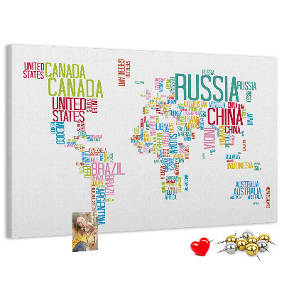 Cork memo board Map of country names