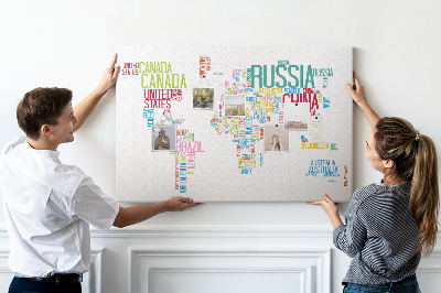 Cork memo board Map of country names