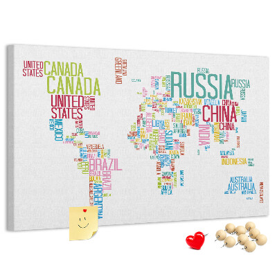 Cork memo board Map of country names