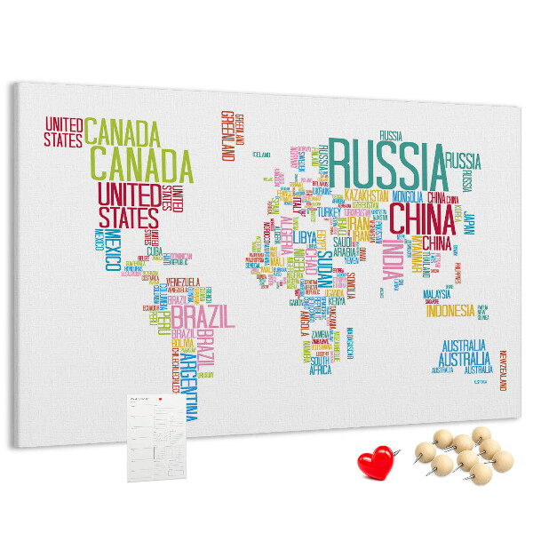 Cork memo board Map of country names