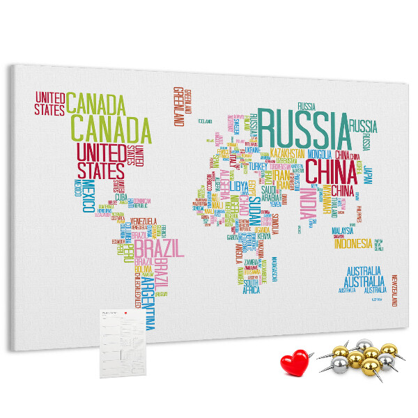 Cork memo board Map of country names