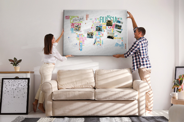 Cork memo board Map of country names