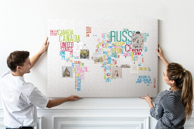 Cork memo board Map of country names