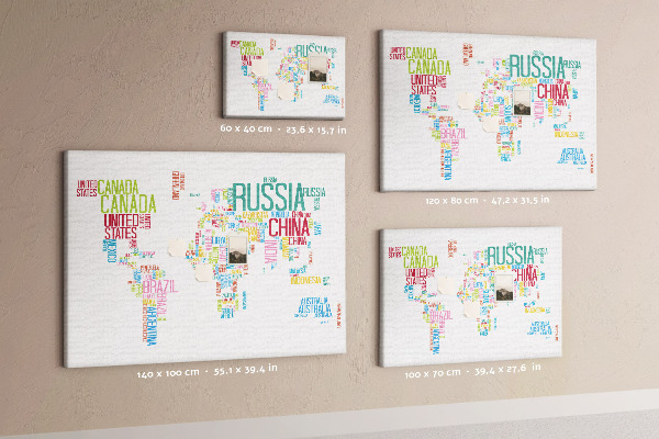 Cork memo board Map of country names